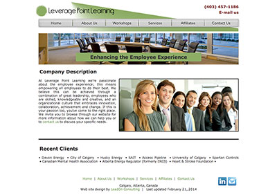 screen capture of the Leverage Point Learning website designed by Sheldon Ball of LeadOn Consulting