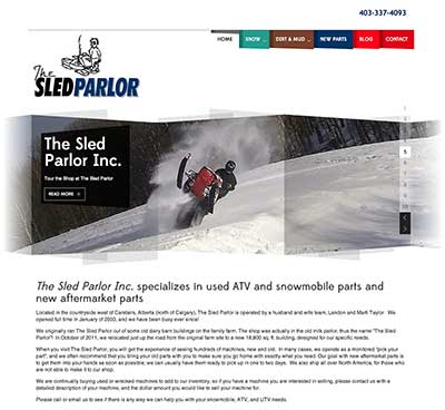 screen capture of the Sled Parlor Joomla template website designed by Sheldon Ball of LeadOn Consulting